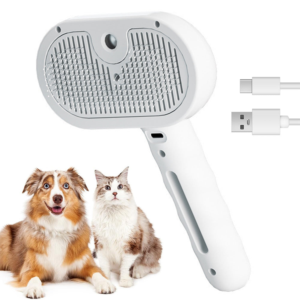 Rechargeable Pet Cat Dog Grooming Spray Brush with Self-Cleaning Function