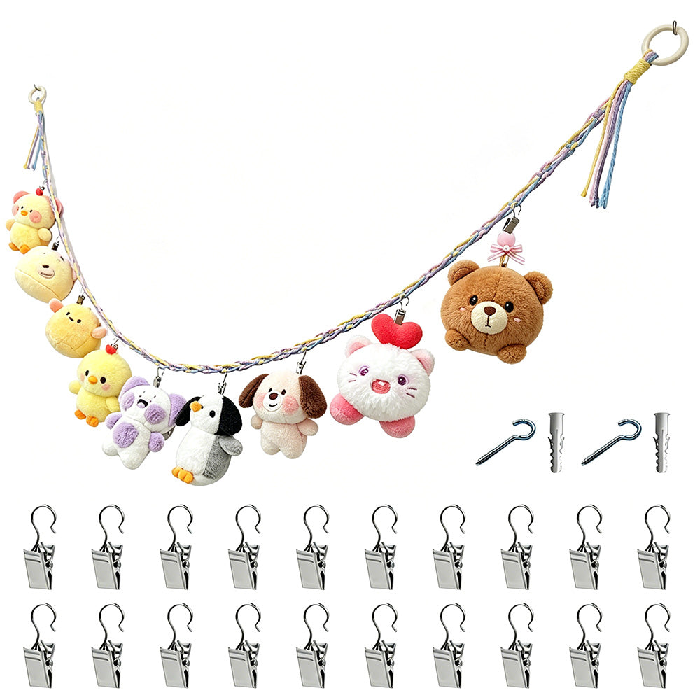200CM Cotton Rope Hanger with 20 Clips for Photos Plush Toys Festival Cards