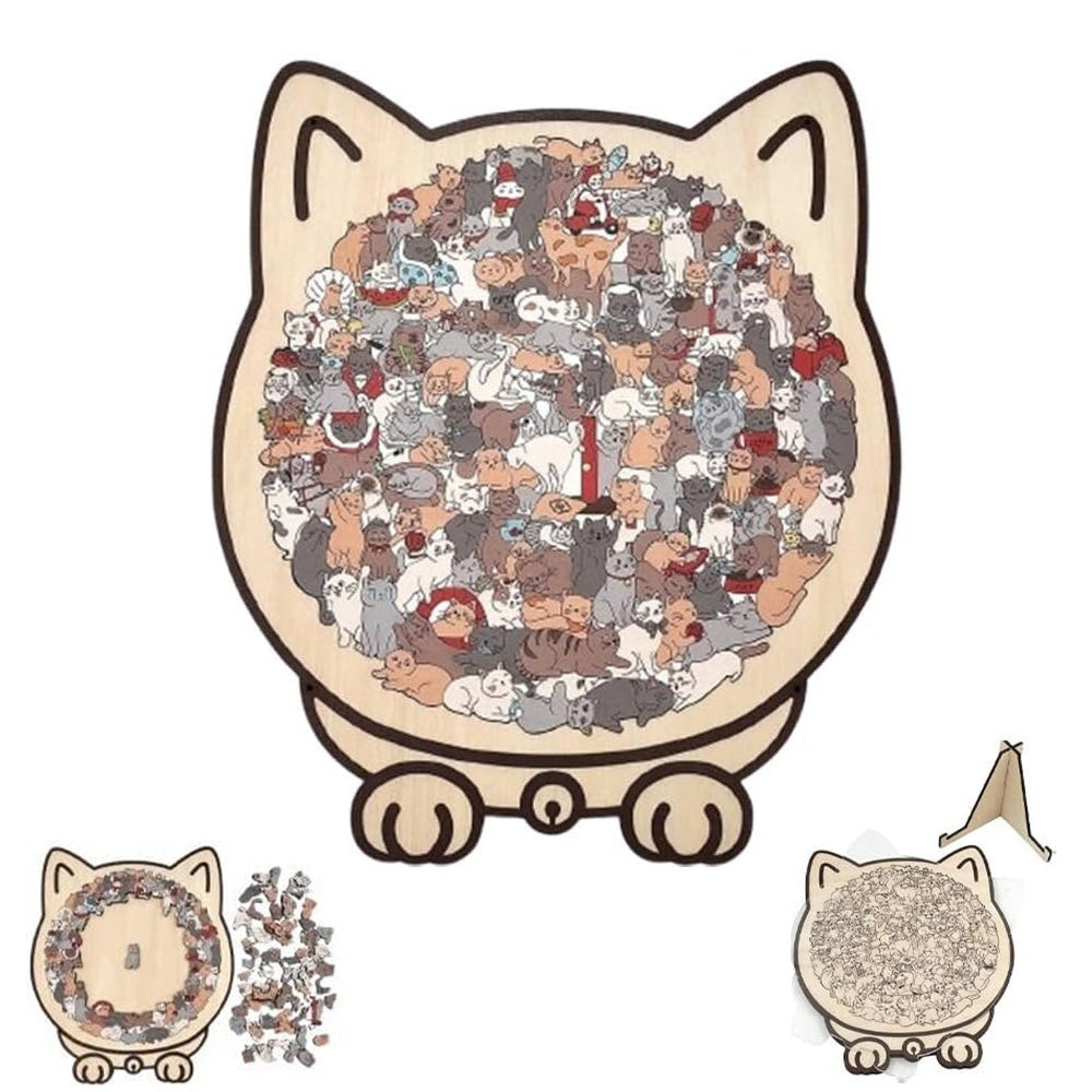 135 Pieces Colored Cat Shaped Wooden Jigsaw Puzzle With Stand For Cat Lovers