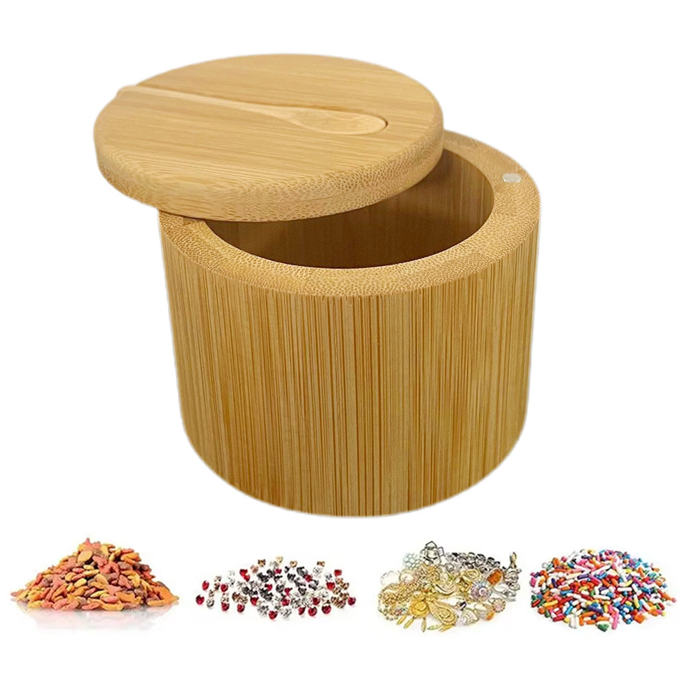 Kitchen Bamboo Salt Cellar with Swivel Lid  for Salt Pepper Sugar Herbs Spice with Spoon