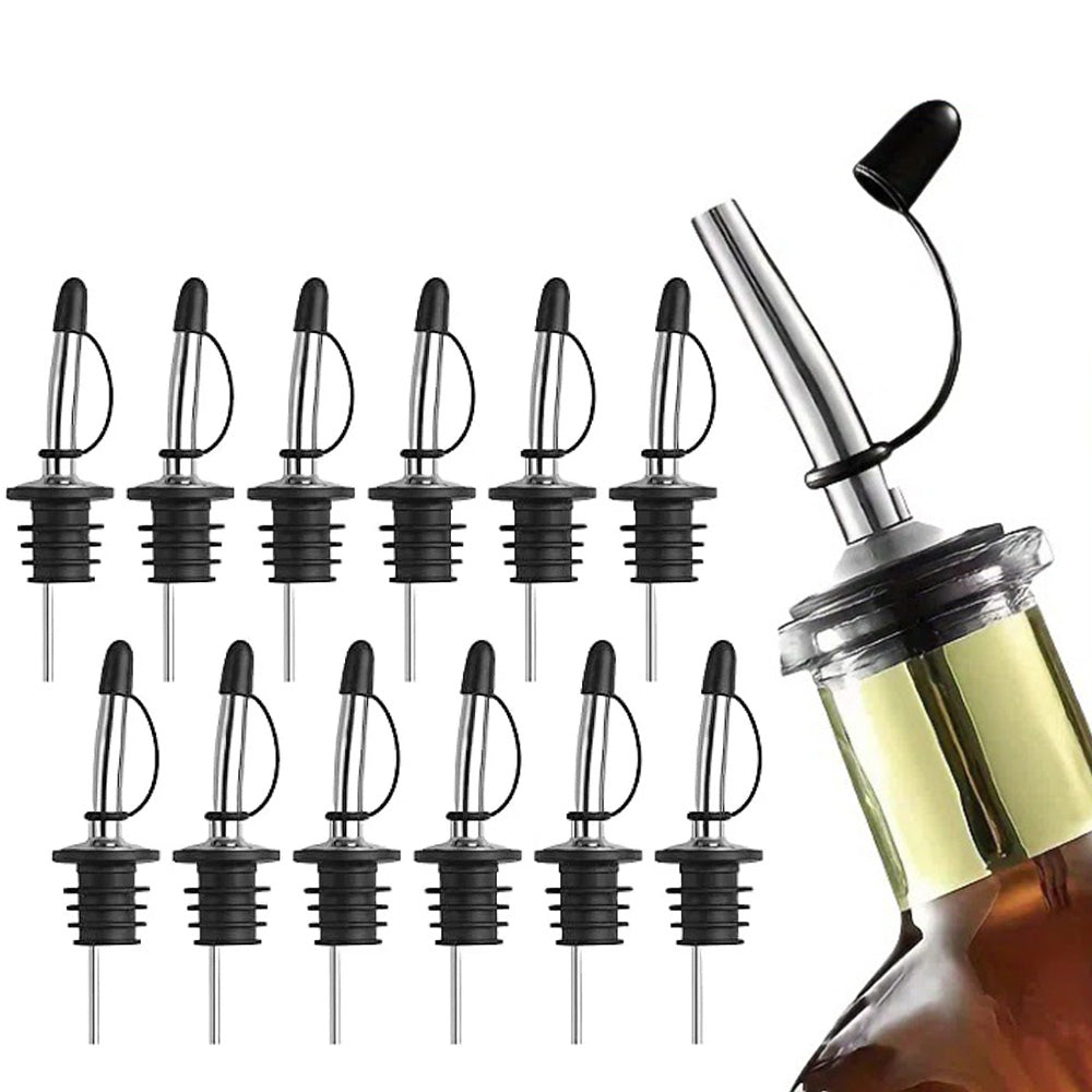 12Pcs Stainless Steel Non Drip Wine Pourers with Dust Caps