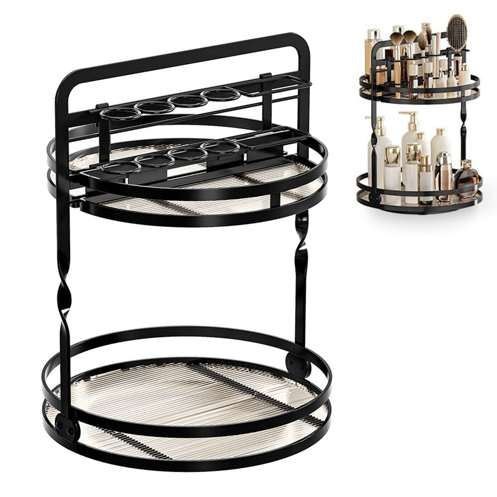 Rotating Makeup Organizer Double Layer with Brush Holder for Skincare Perfume