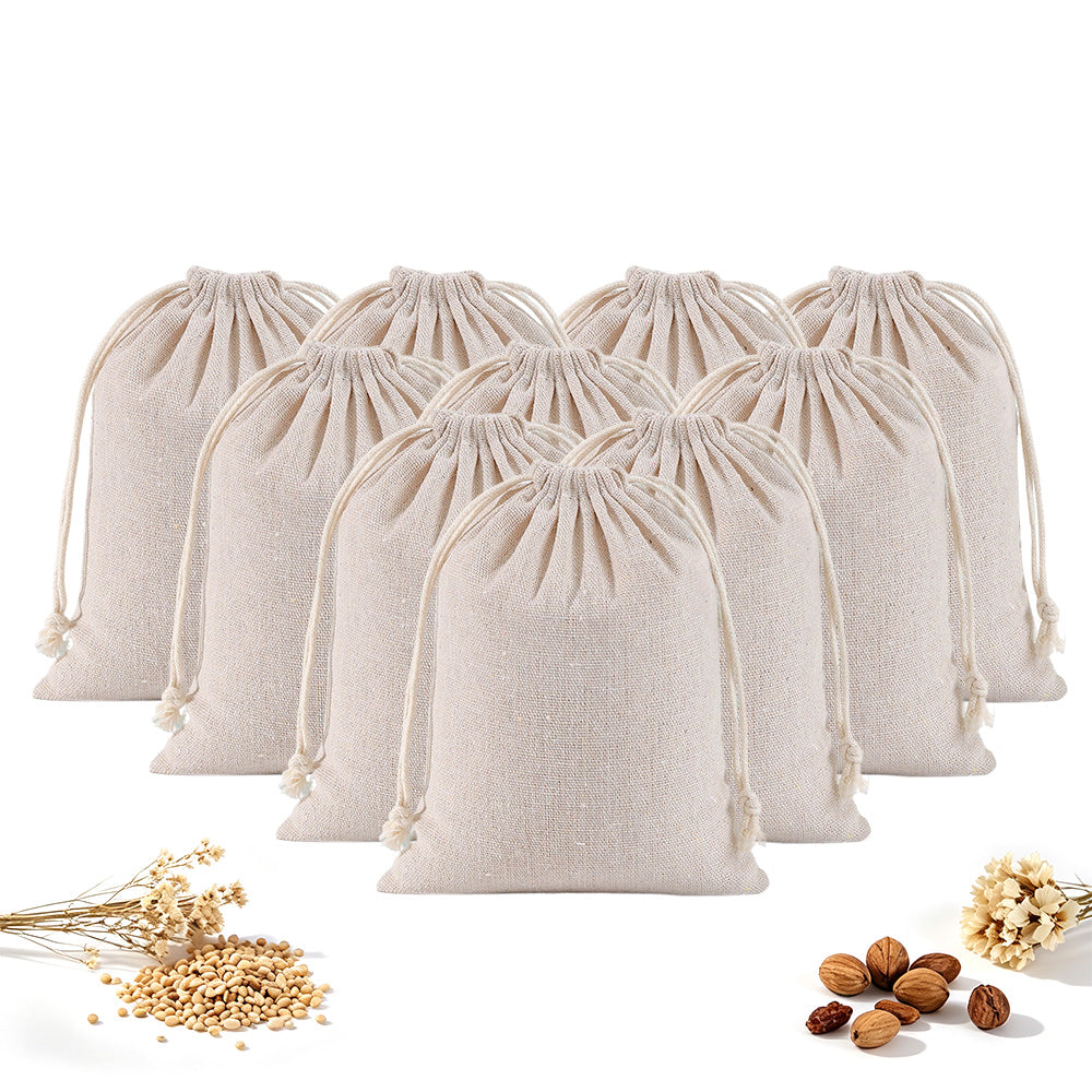 10 Pack Cotton Linen Drawstring Storage and Gift Bags in 2 Sizes