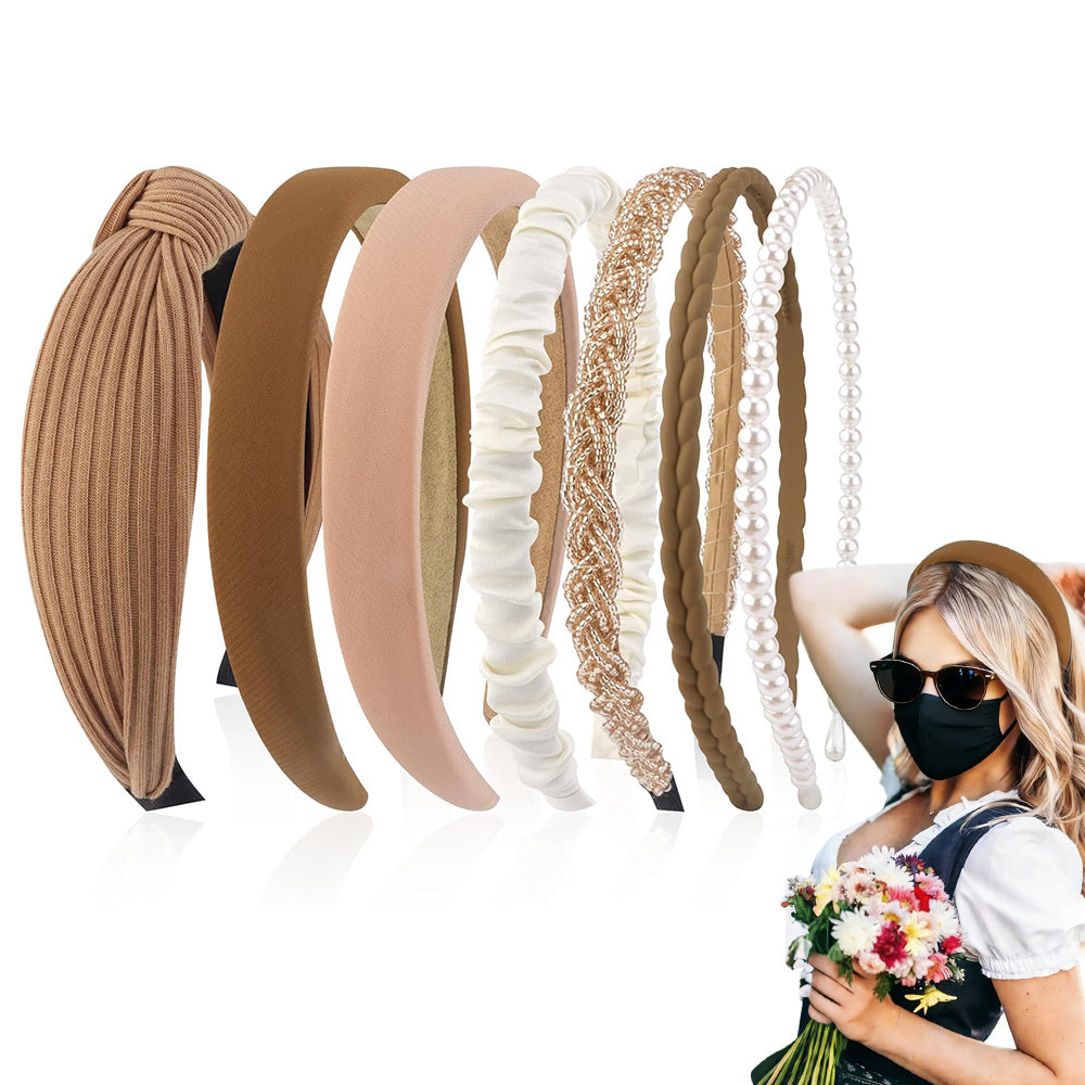 7 Piece Retro Pearl and Ribbon Hair Headband Set for Women