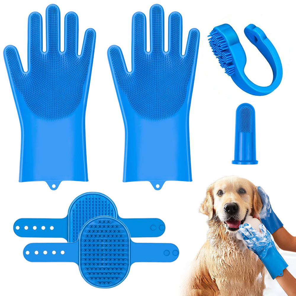 6PCS Pet Grooming Kit Pet Bathing Supplies Dog Washing Gloves Dog Bath Brush Dog Toothbrush Finger
