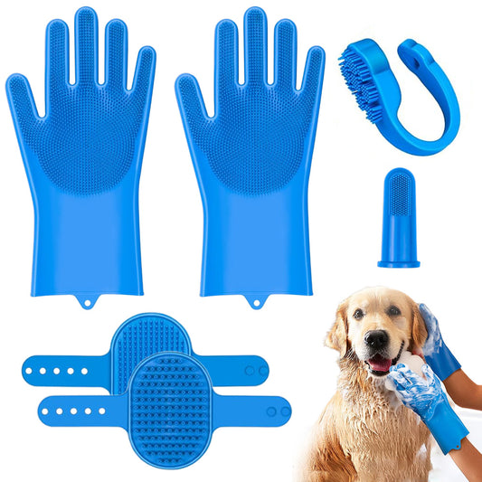 6PCS Pet Grooming Kit Pet Bathing Supplies Dog Washing Gloves Dog Bath Brush Dog Toothbrush Finger