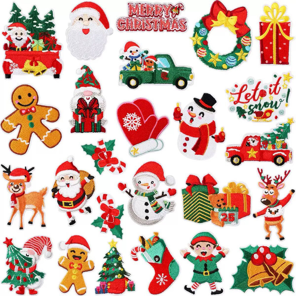 Christmas Embroidered Iron-On Letter and Pattern Patch Set for Clothes
