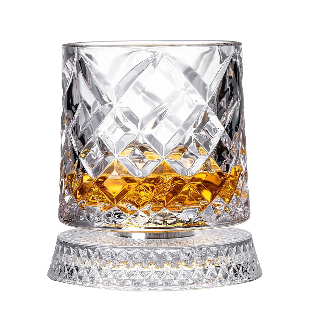 Spinning Rotating Whiskey Glass 270ml Transparent Glass for Home Bar