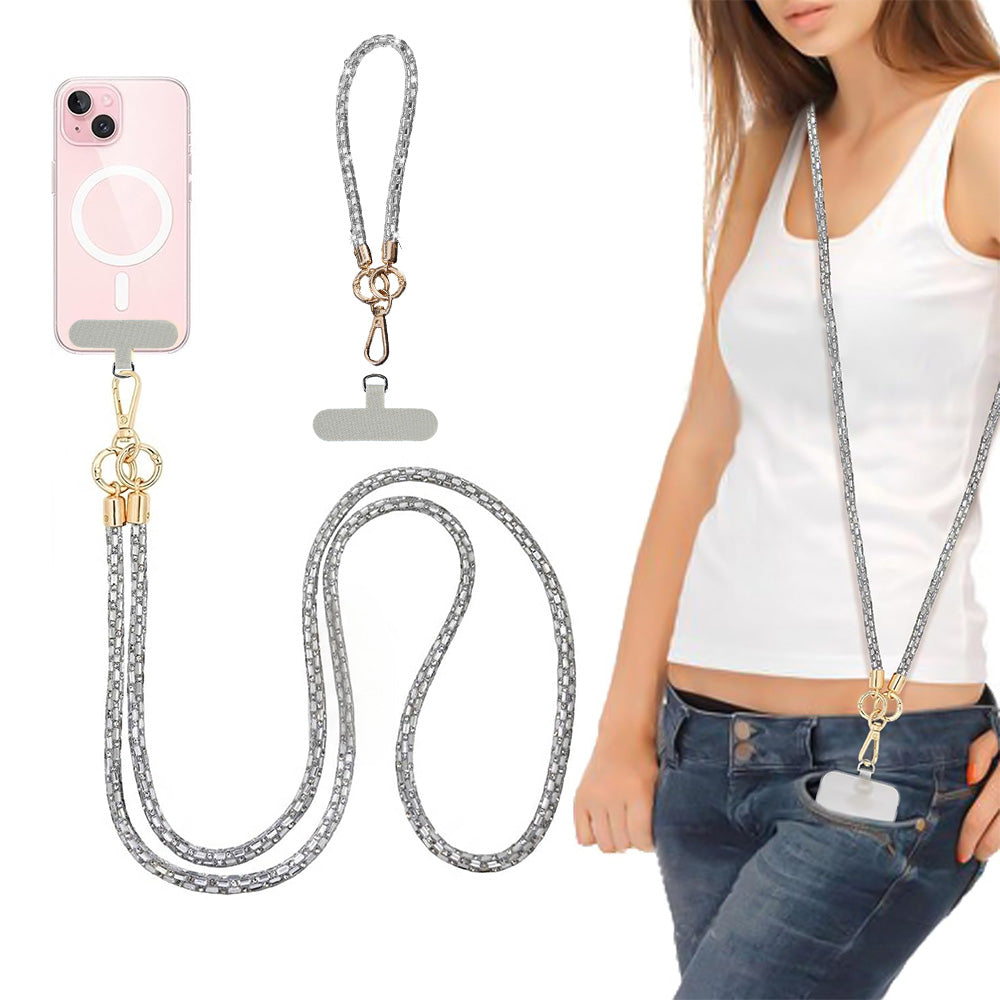 Rhinestone Crossbody Phone Lanyard with Wrist Strap and Locking Clips