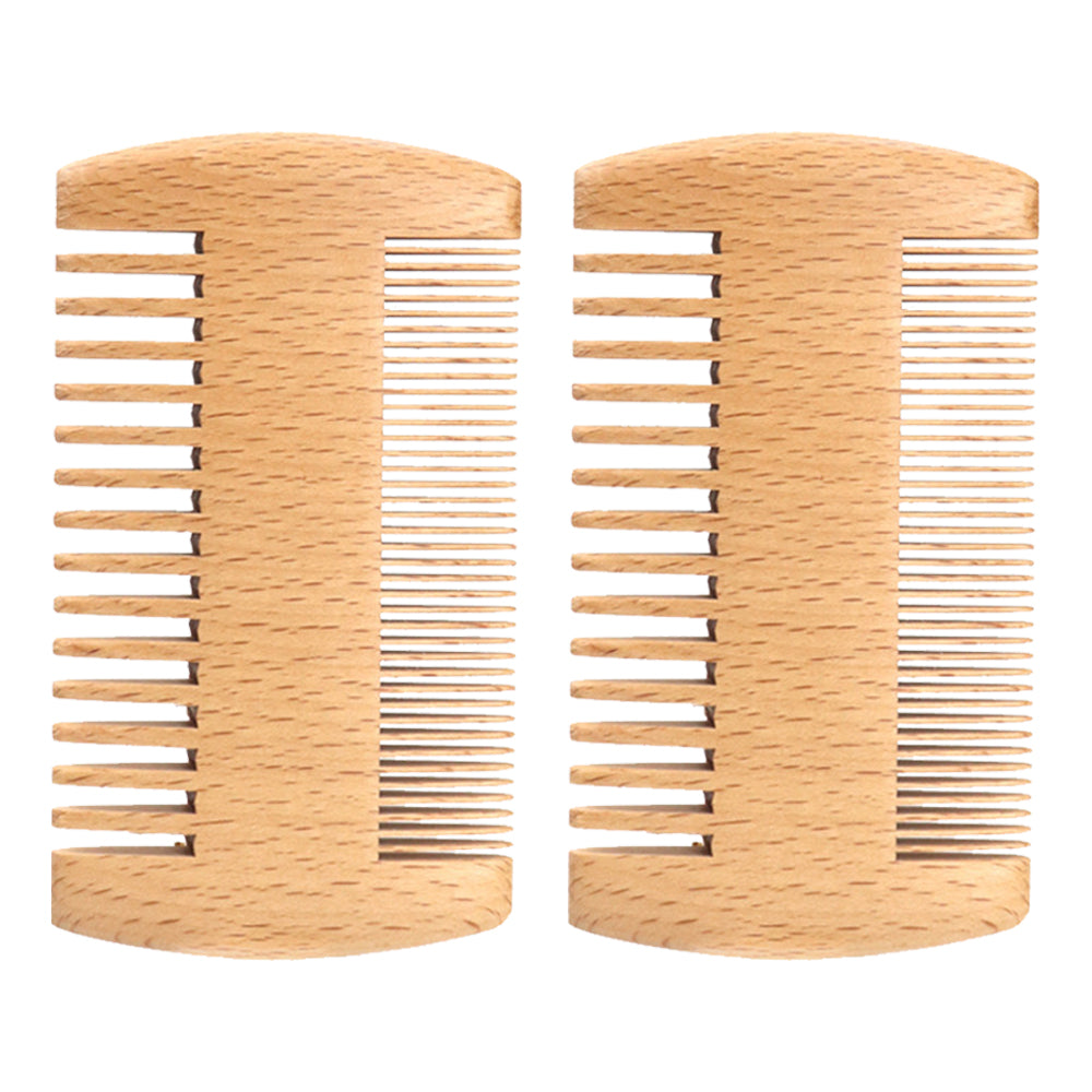 2PCS Double Sided Wooden Beard Comb for Beard Hair Portable Men Mustache Comb for Home Travel