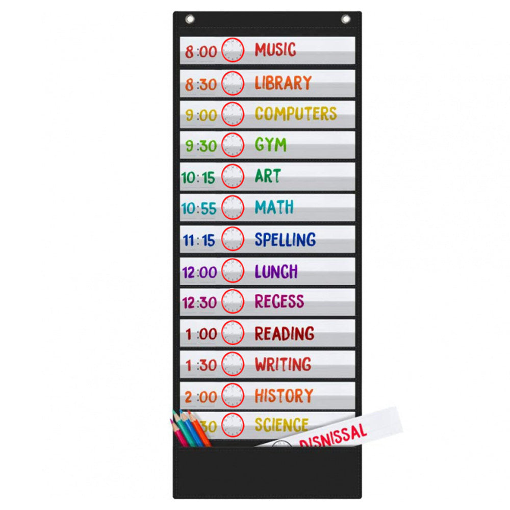 90x33cm Wall Time Management Card Organizer with 14 Dry Erase Cards
