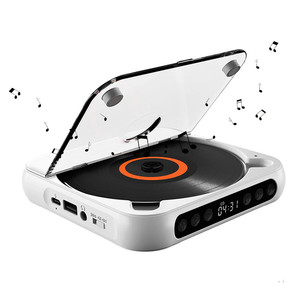 Portable Bluetooth CD Player with USB Playback and Rechargeable Battery