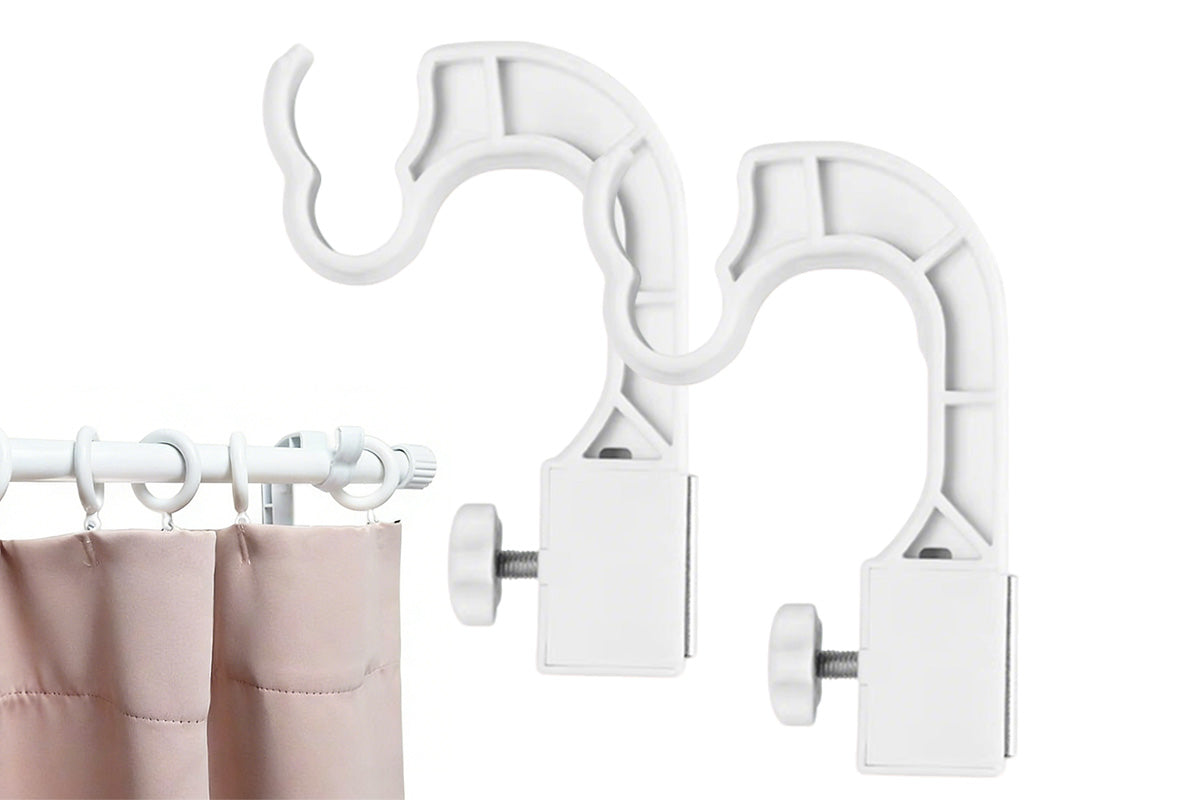 1-Pair Clip-On Curtain Rod Holder No-Drill Window Frame Mount for Dorm Room