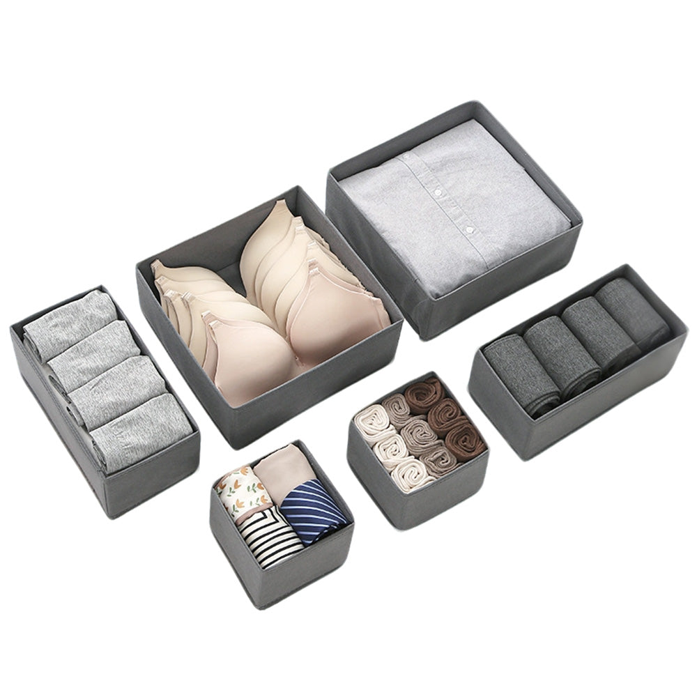 6 Piece Foldable Nonwoven Drawer Organizer Bins in 3 Sizes with Zippers