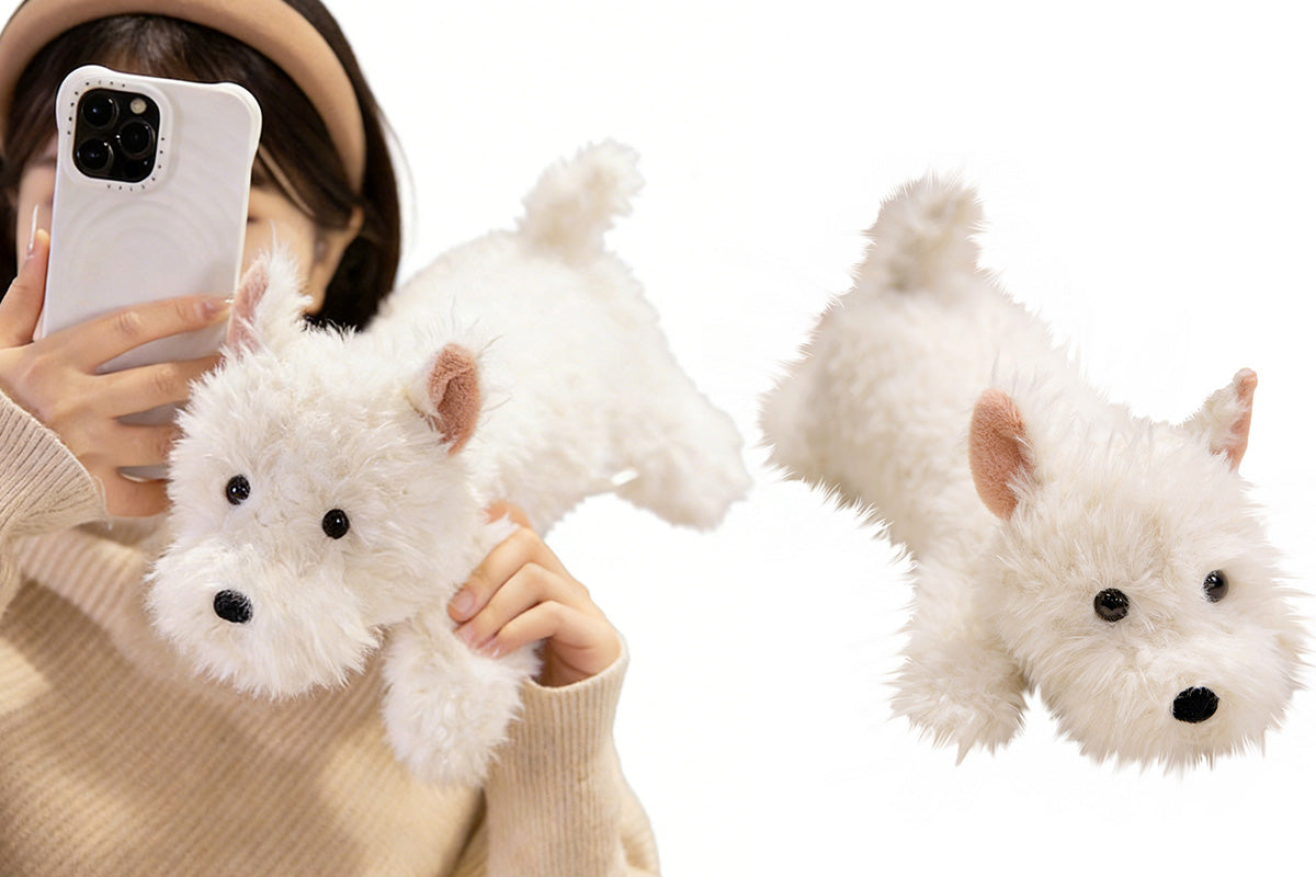 Stress Relief Realistic West Highland White Terrier Plush Toy Soft Cuddly Lying Stuffed Dog Animal