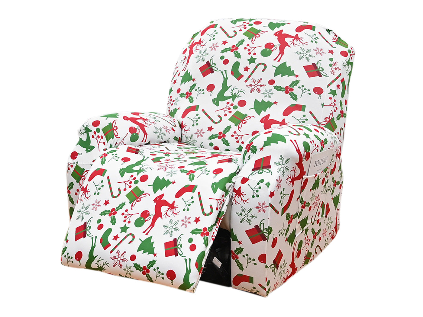 Christmas Recliner Chair Cover Sofa Slipcover with Side Pocket