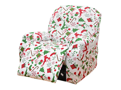 Christmas Recliner Chair Cover Sofa Slipcover with Side Pocket