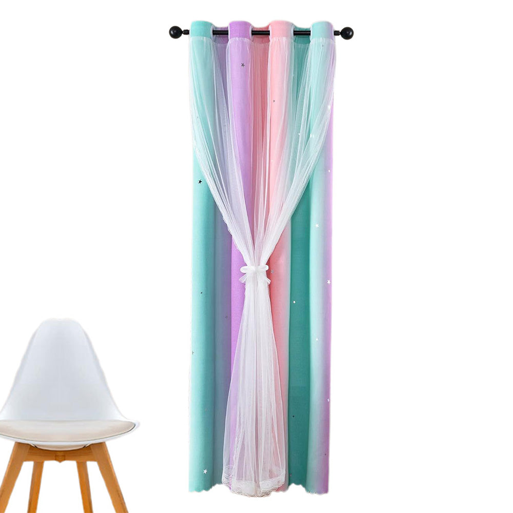 Colorful Double-Layer Blackout Curtain for Bedroom Decor with Laser-Cut Star Design