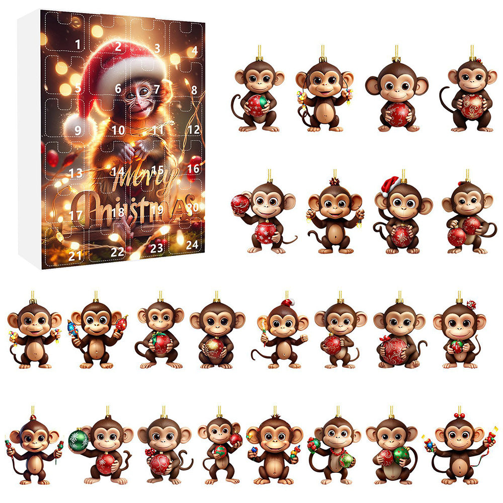 2025 Advent Countdown Calendar Funny Monkey Ornament Christmas Hanging Ornaments