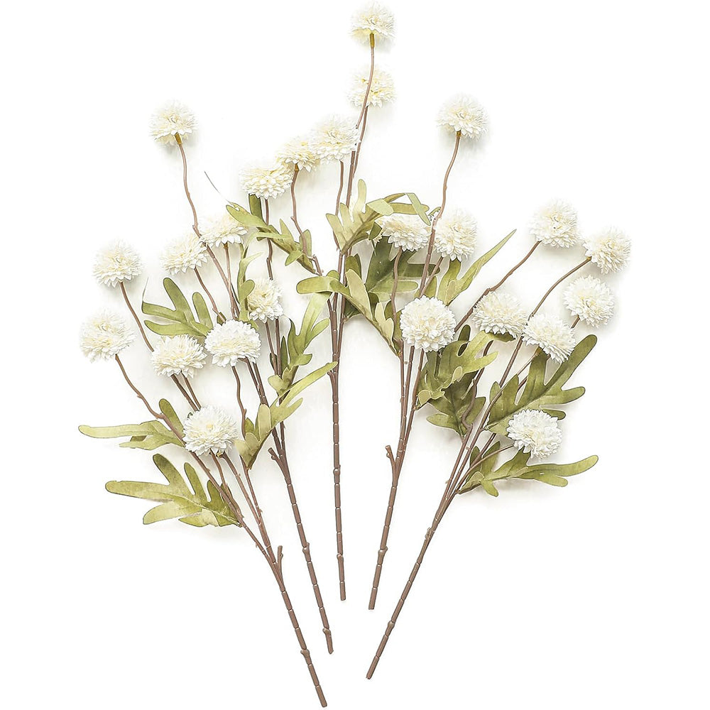 5 Pack Stem Cloth Dandelion Ball Artificial Flowers with Bendable Stems
