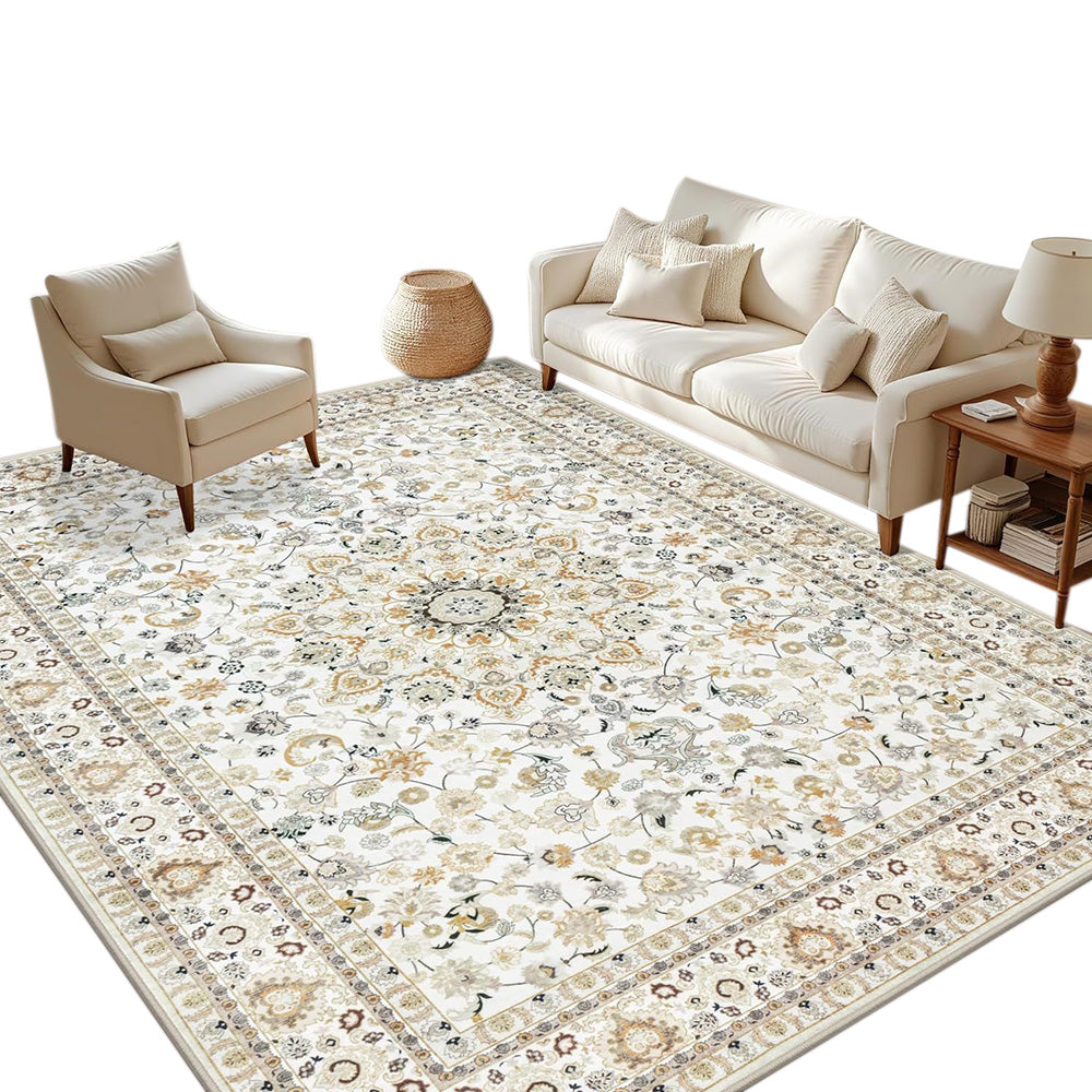 Large Floor Rug Crystal Velvet Vintage Boho Non-Slip Carpet for Bedroom Dining Room