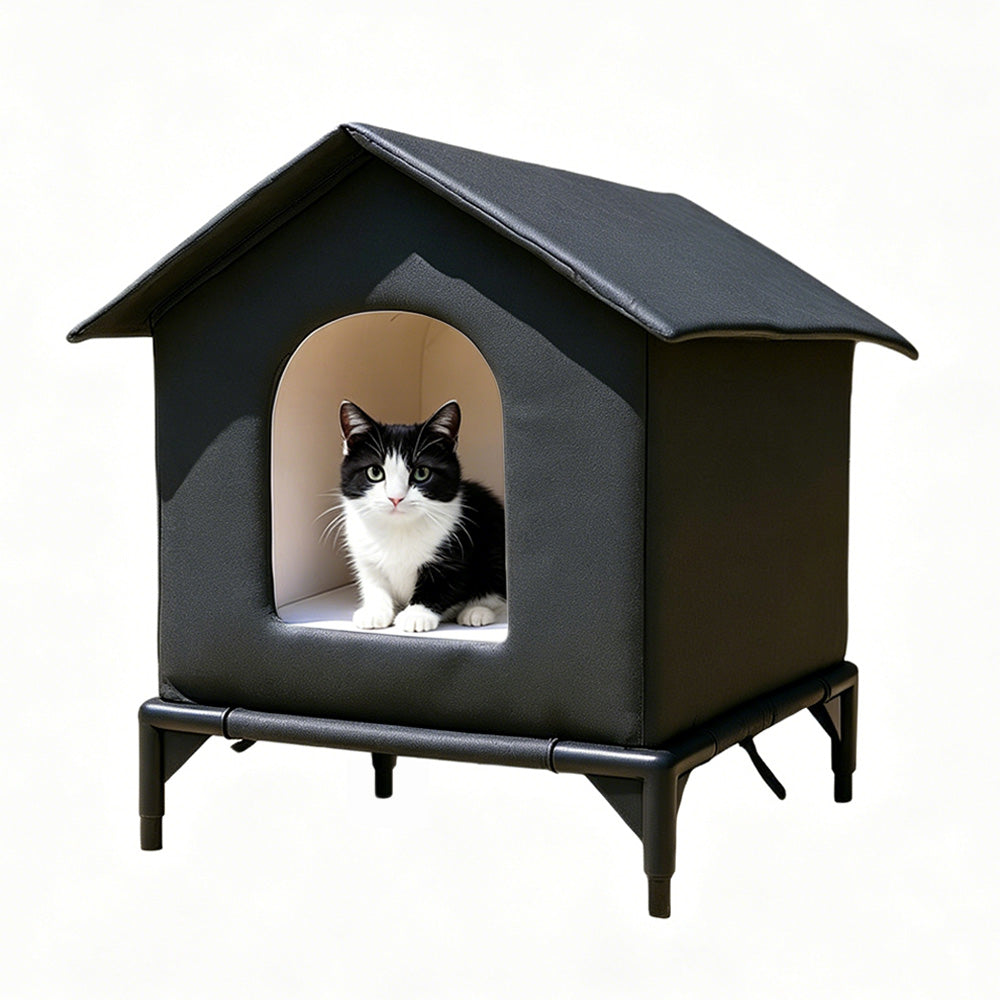 Cat House Indoor Outdoor Water Resistant Insulated Shelter for Small to Medium Cats-Black