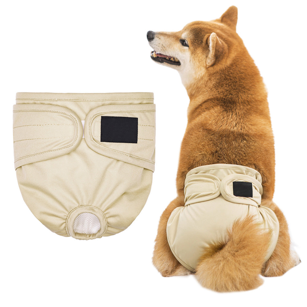 Female Dog Diaper Wrap Sanitary Pant with Hole Reusable Physiological Underpants-Khaki