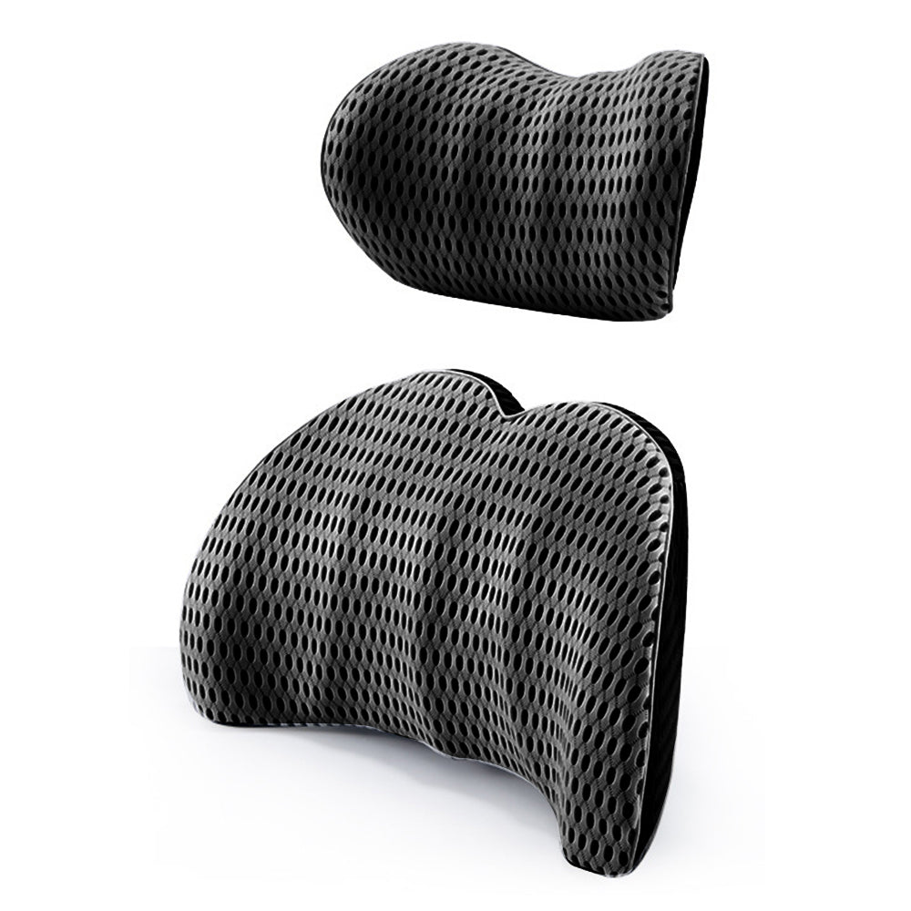 Set of Car Seat Memory Foam Lumbar Back Support and Neck Pillow