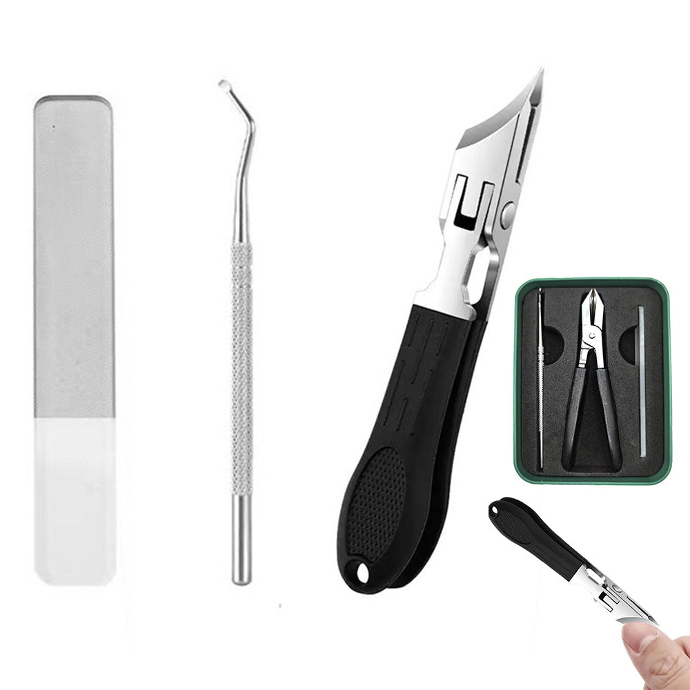 3 Piece Slanted Nail Clipper Set with File and Cleaner Tool