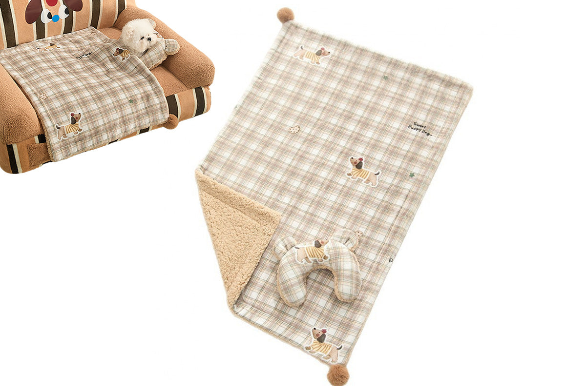 Pet Blanket U-Shaped Pillow Set Sherpa Fleece Warm Pet Throw Blanket Bed Mat for Dog Cat