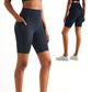 Women High Waist Biker Yoga Shorts with Pockets-Black