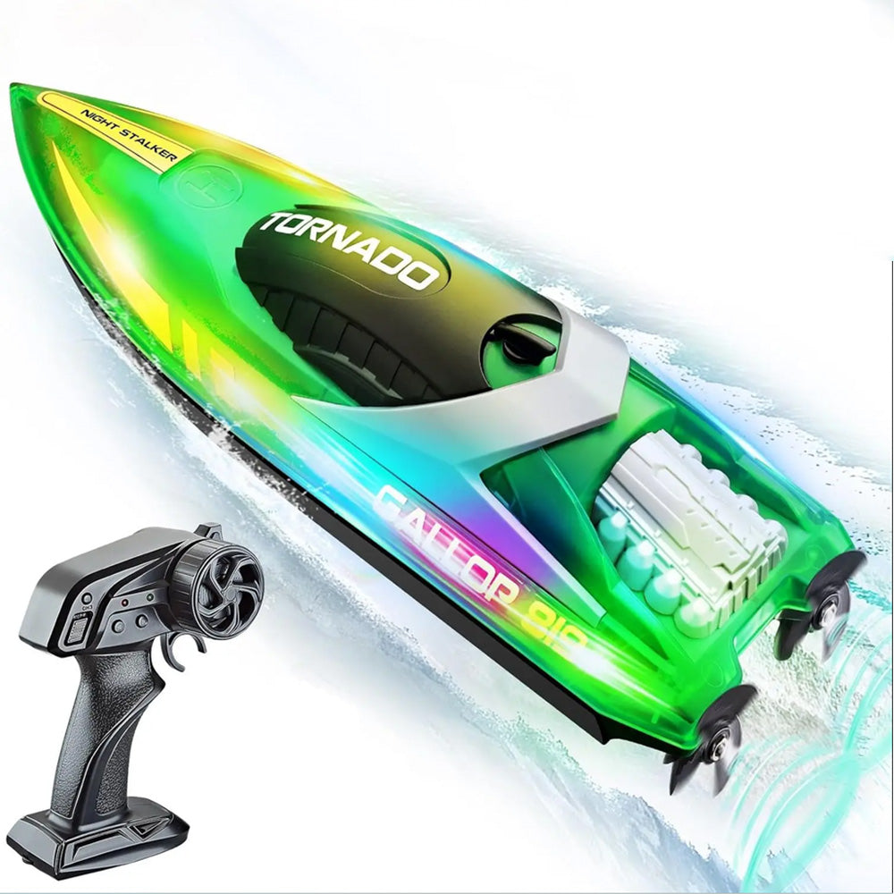 Rechargeable Water-resistant Remote Control Boat with Color LED Lights for Pool Lake