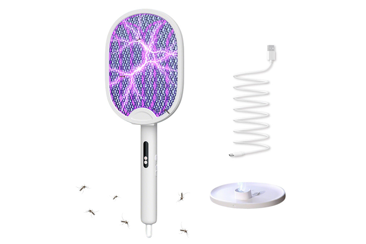 Foldable Electric Mosquito Swatter with Charging Base Station Mosquito Zapper Fly Killer Rechargeable Bug Zapper