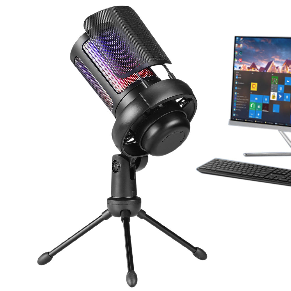 USB Gaming Microphone With RGB Indicator And Tripod Stand Condenser Microphone