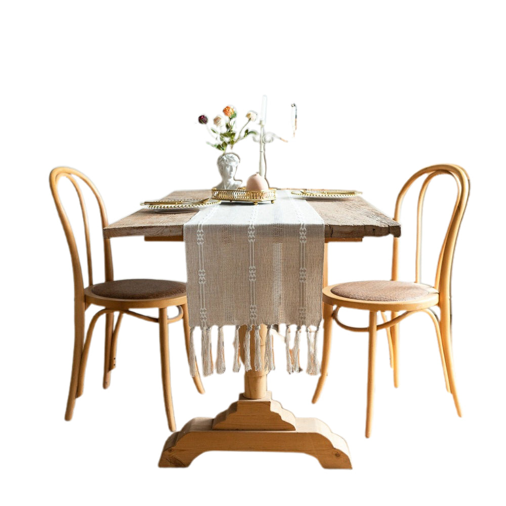 Vintage Farmhouse Woven Table Runner with Tassel for Dining Room Kitchen Reading Dresser