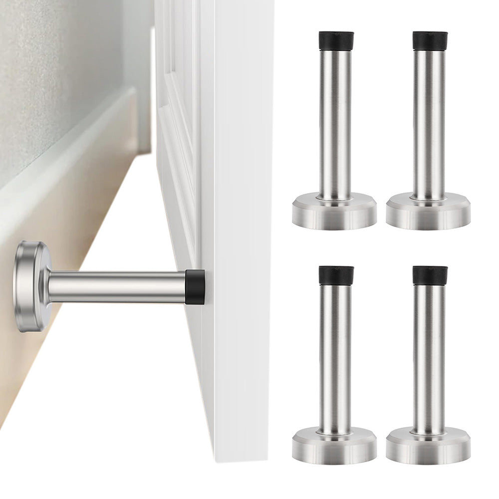 4 Pack Stainless Steel Door Stop Strong Adhesive No-Drill with Rubber Bumper