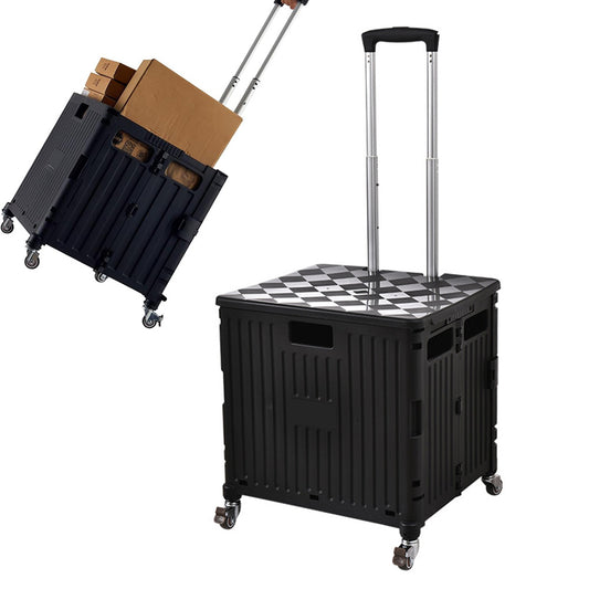 65L Foldable Utility Cart with Lid & 360 Degree Wheels Portable Rolling Crate-Black