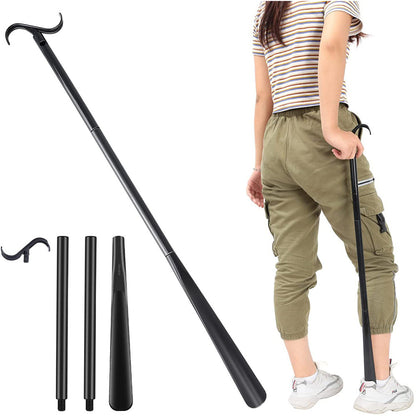 Long Handle Shoe Horn Adjustable Dressing Aid with S-Hook for Seniors