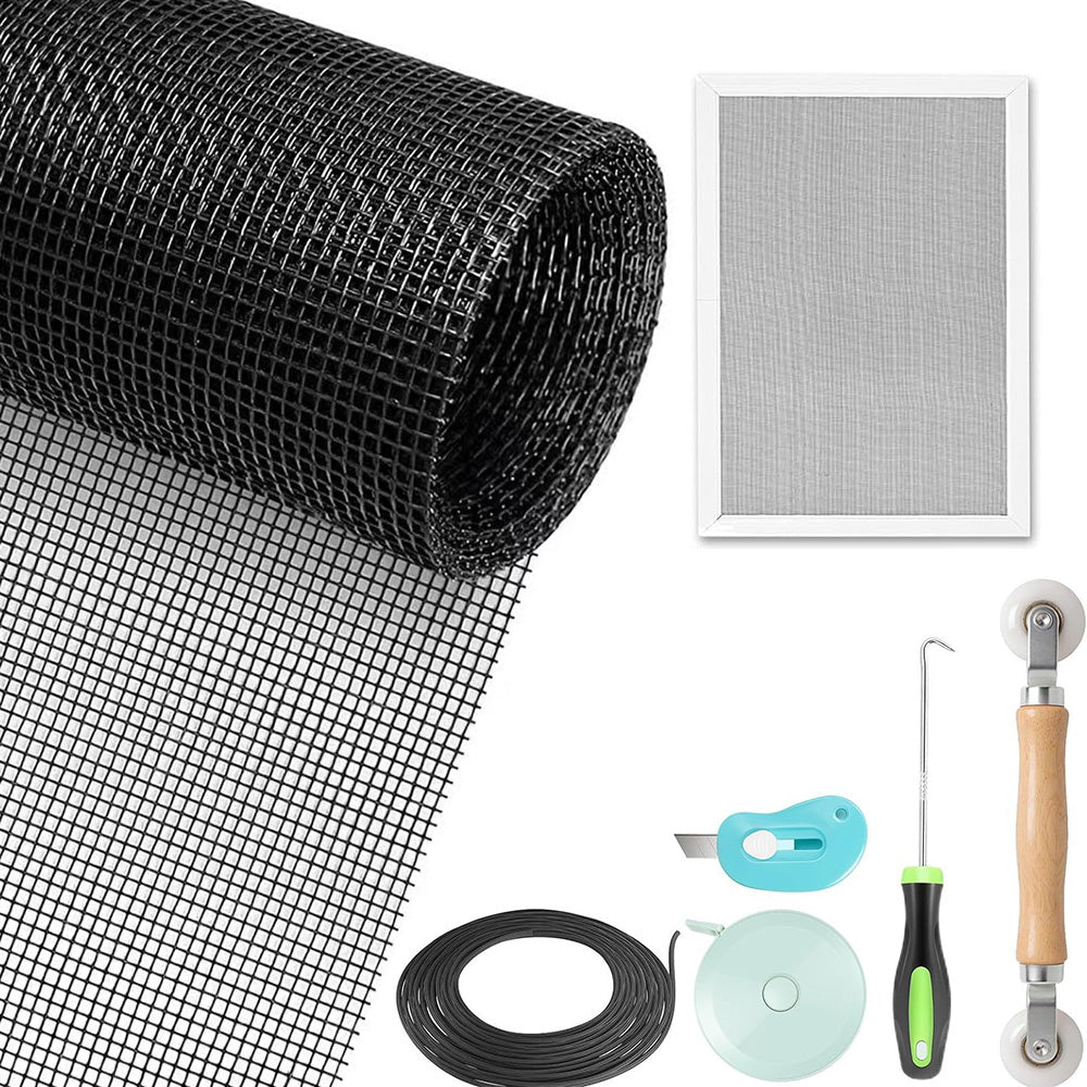 DIY Window Screen Repair Kit Fiberglass Mesh with Tools for Doors Patio Porch