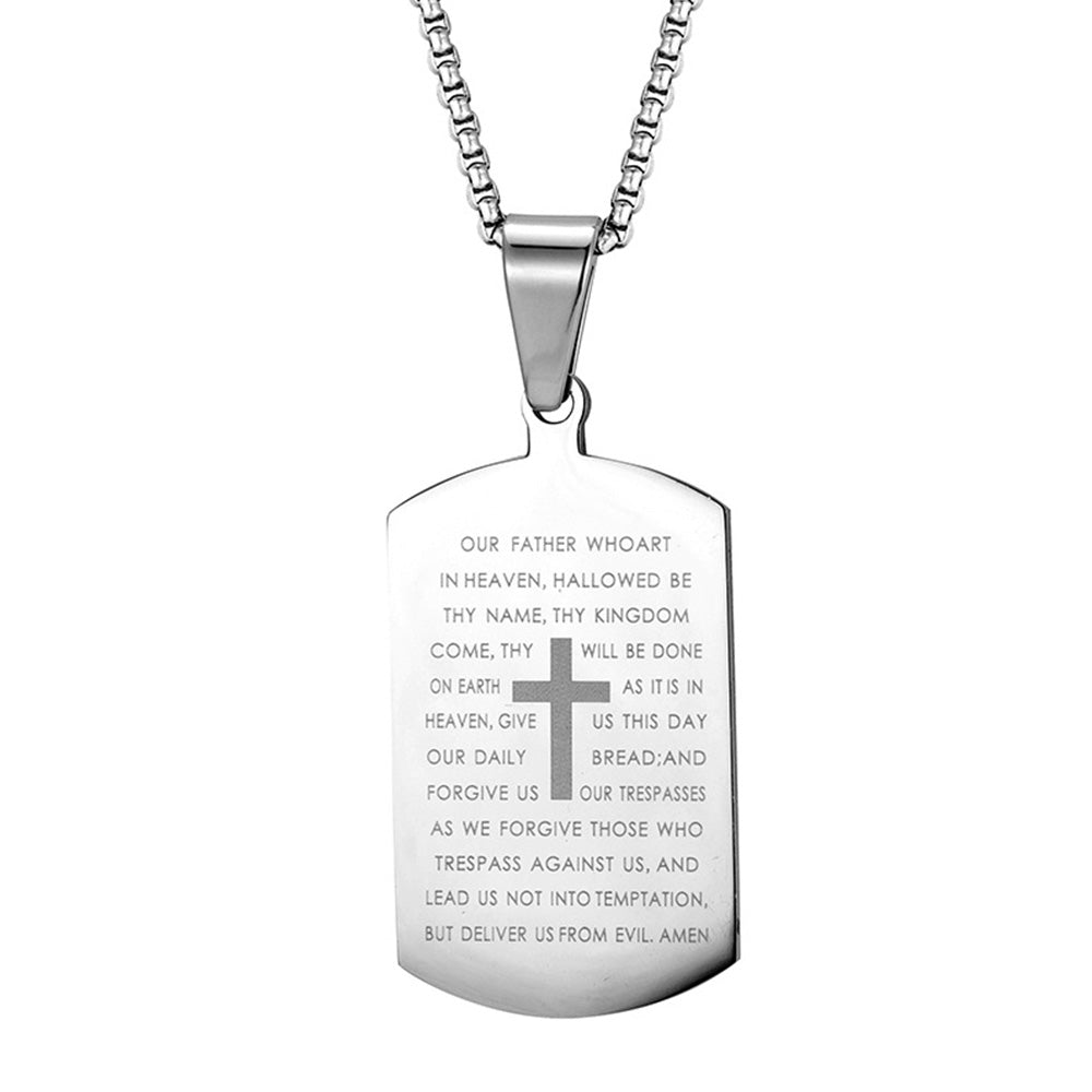 Stainless Steel Bible Cross Military Tag Pendant Necklace