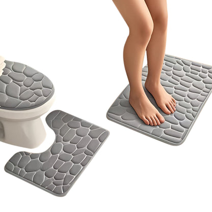 3Pcs Bathroom Mat Set Pebble Pattern Foam Bath Rug Washable Bath Mats for Bathroom Floor