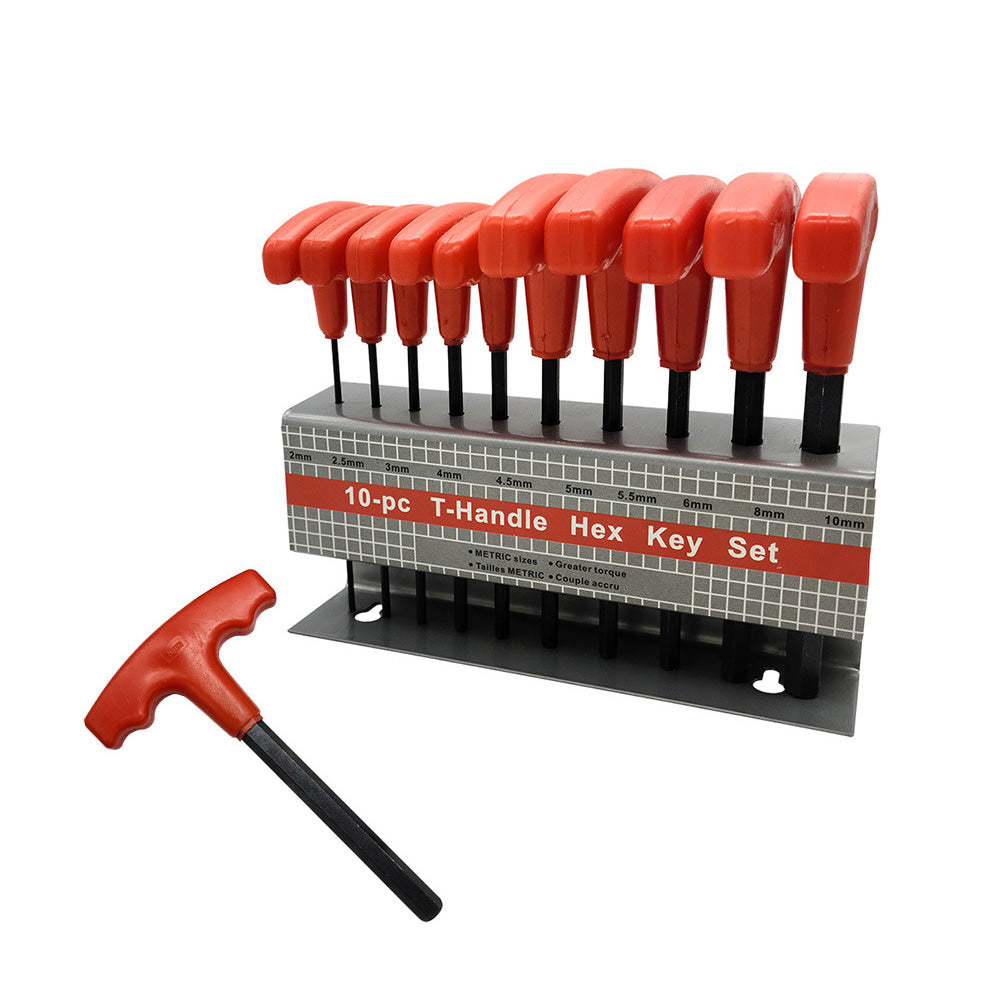 10 Piece CRV T Handle Hex Key Wrench Set with Metal Storage Stand