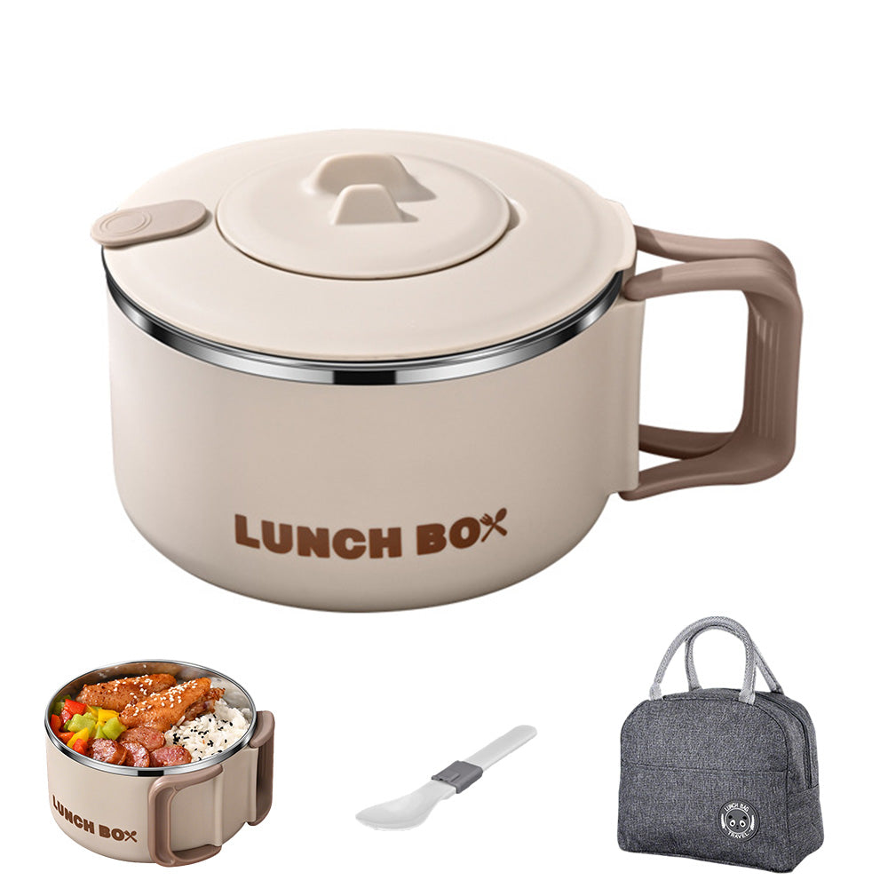 1200ML Large Ramen Bow with Lid Spoon Storage Bag Stainless Steel Food Container for Microwave