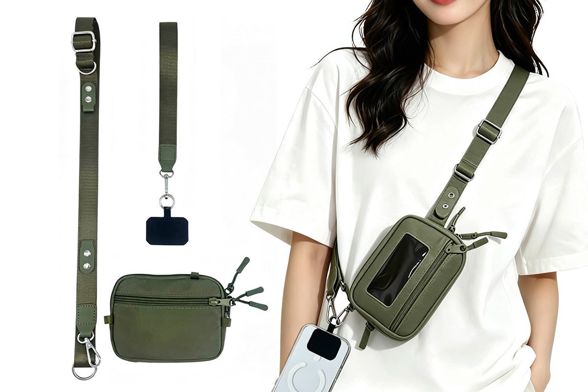 2-in-1 Phone Crossbody Strap Clear Window Card Wallet Pouch Travel Adjustable Shoulder Strap Bag