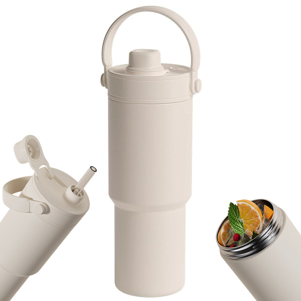 Dual Lid Tumbler with Straw 735ml Large Capacity Vacuum Insulated Water Bottle
