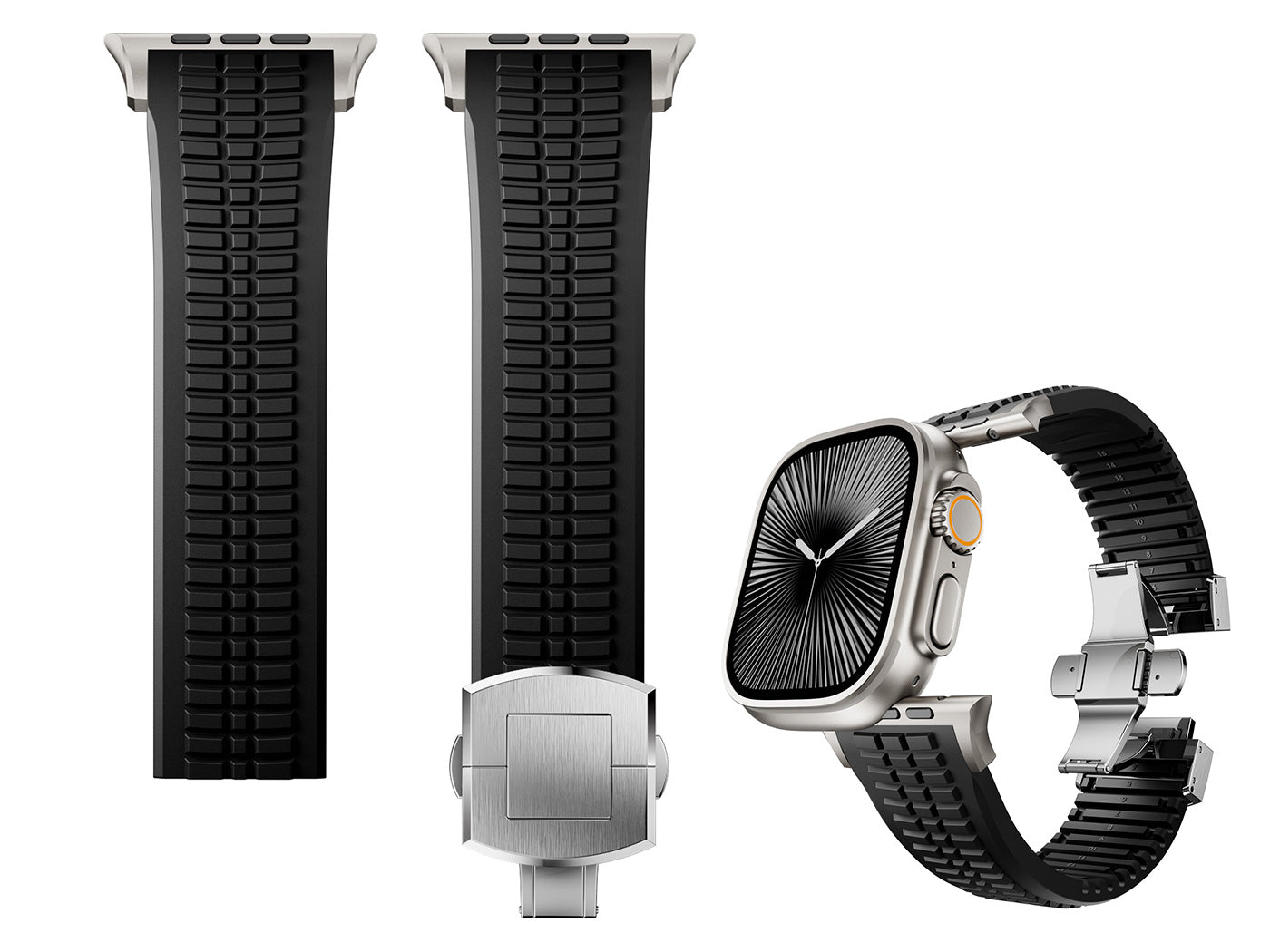Men's Rubber Watch Band Compatible with Apple Watch Folding Buckle 42 44 45 46 49mm