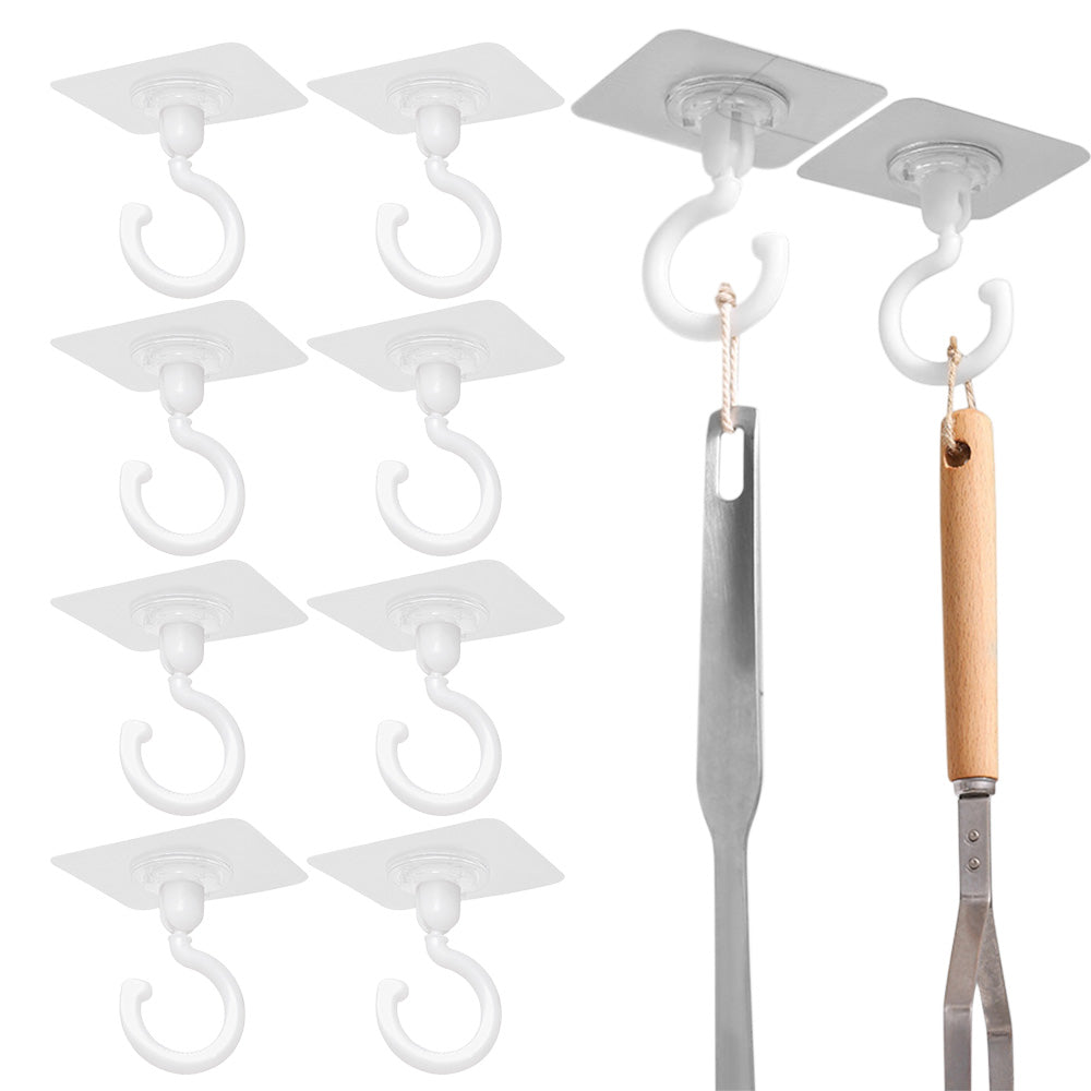 10 Pcs No Drill Ceiling Hooks 360 Degree Rotating Self Adhesive Hooks