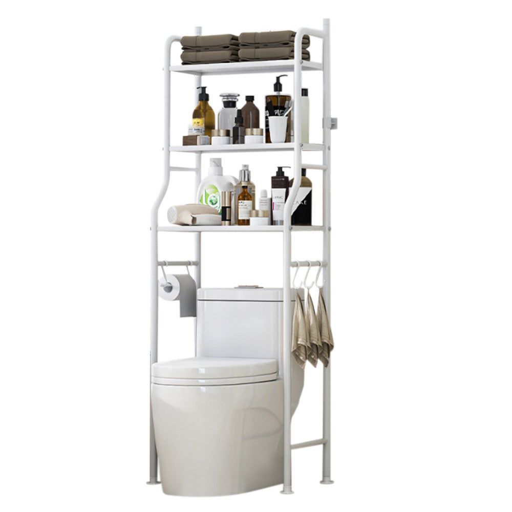 3 Tier Shelf Over Toilet Storage Rack With Paper Holder And Hooks