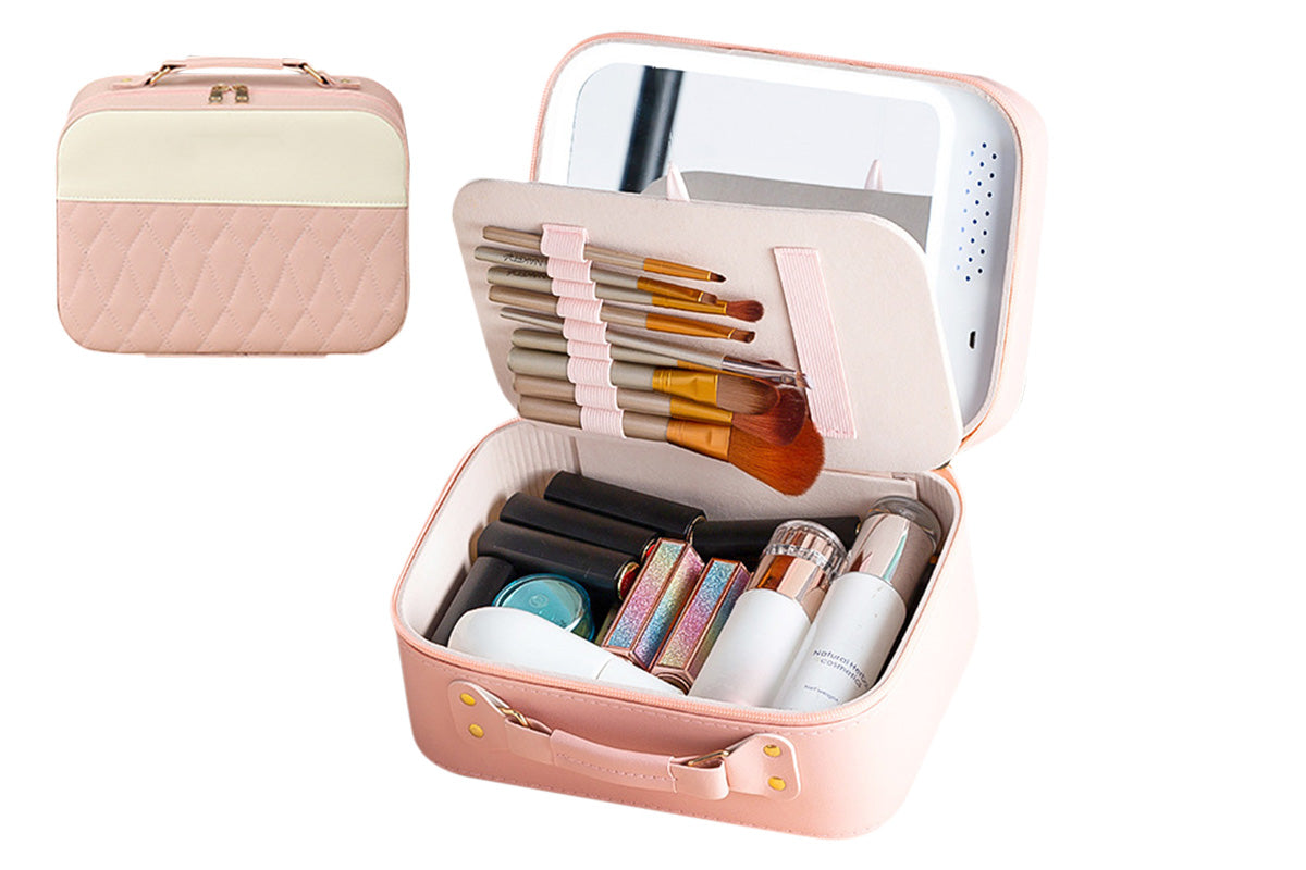 LED Mirror Makeup Case Hard Shell Rechargeable Lighted Cosmetic Organizer