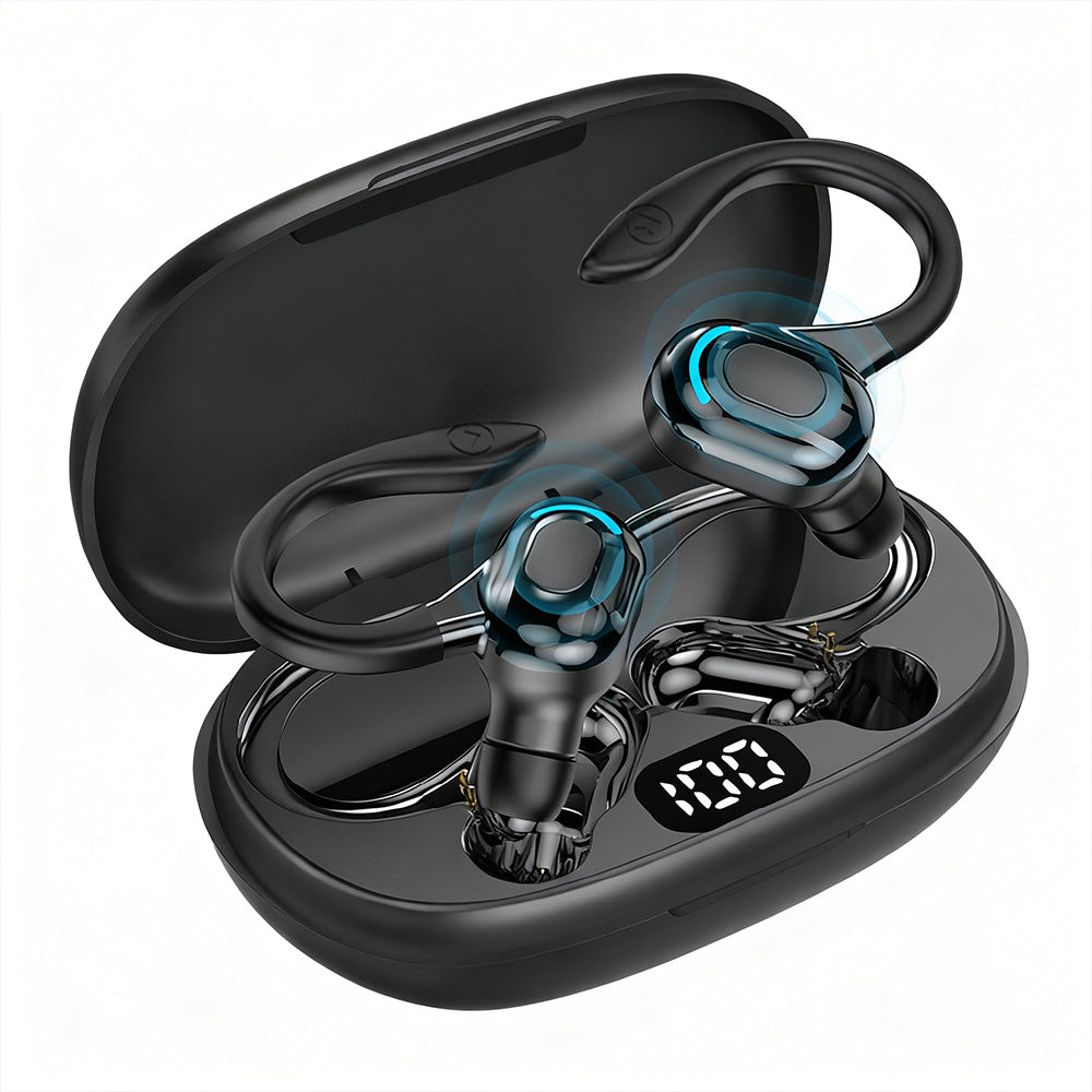 Wireless Bluetooth Earphones Over Ear Waterproof Sports Earbuds With LED Display Noise Cancelling Mic